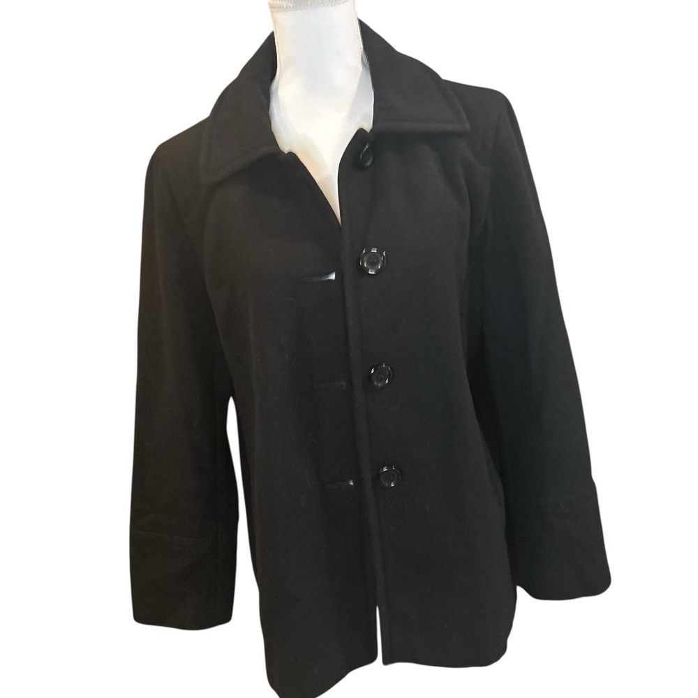 Anne Klein Women’s Large Black Wool Blend Peacoat Button Front Coat